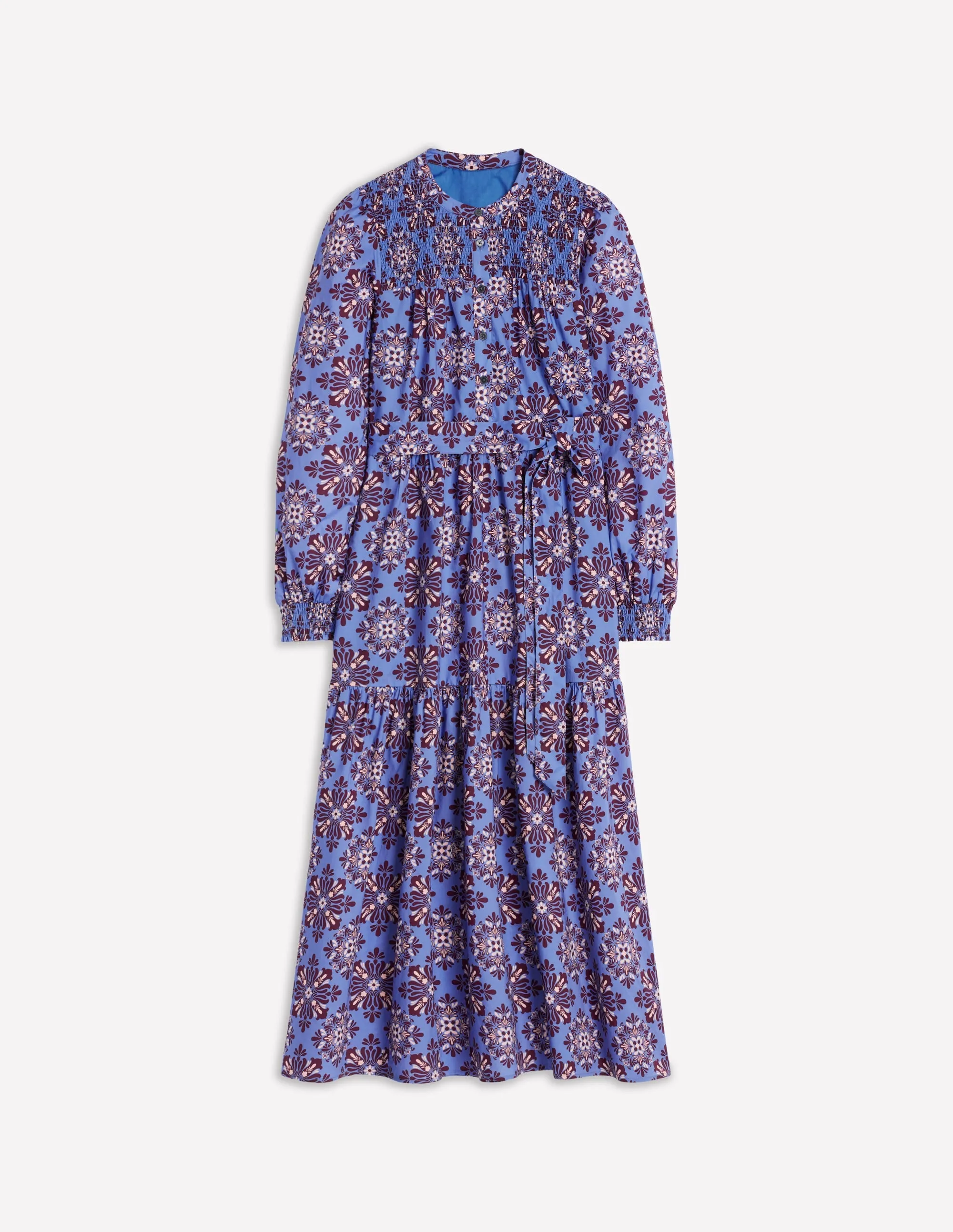Cecily Cotton Midi Dress-Soft Blue, Bloom Mosaic