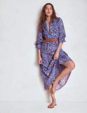 Cecily Cotton Midi Dress-Soft Blue, Bloom Mosaic