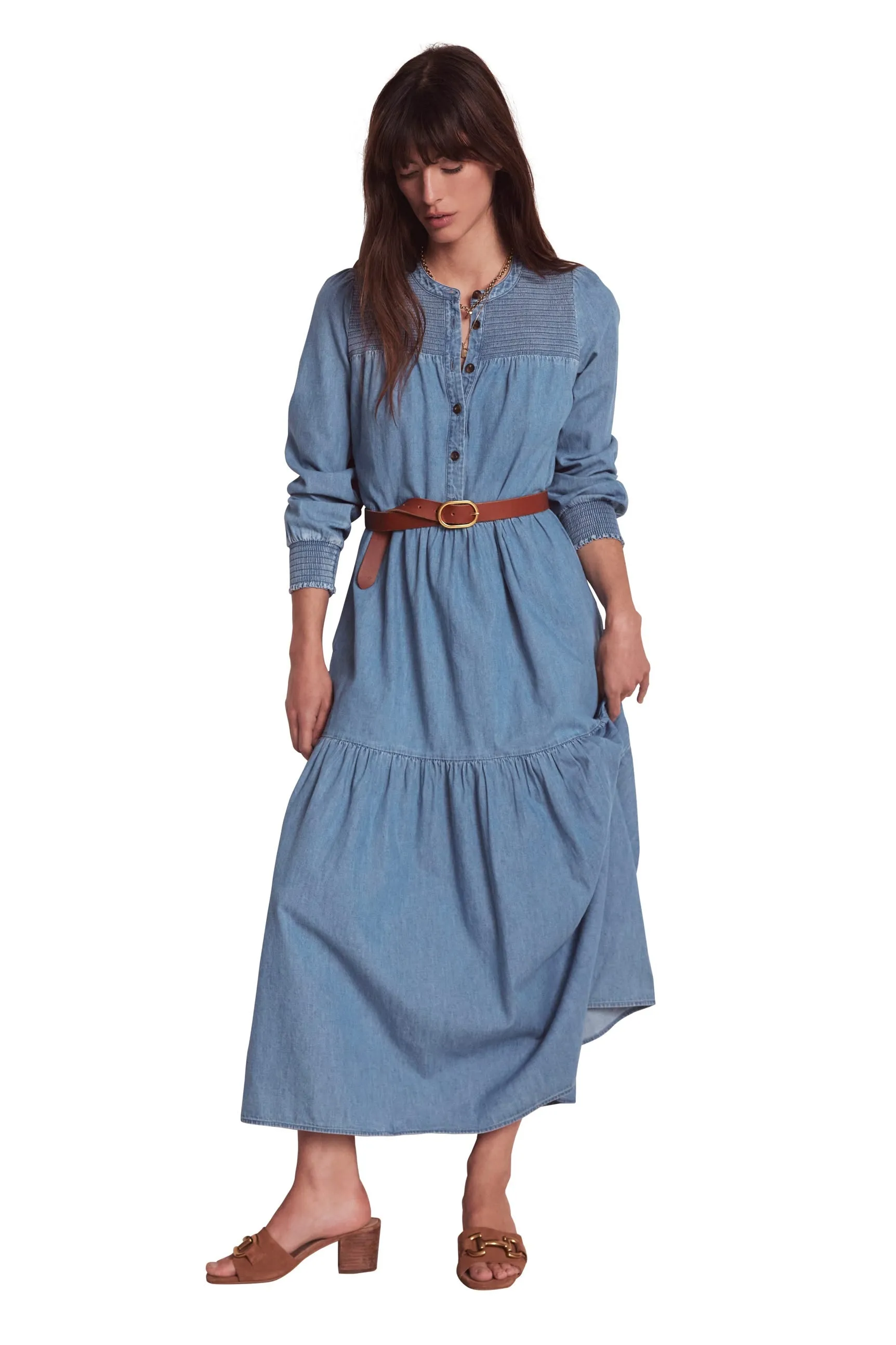 Cecily Denim Midi Dress-Light Vintage Denim