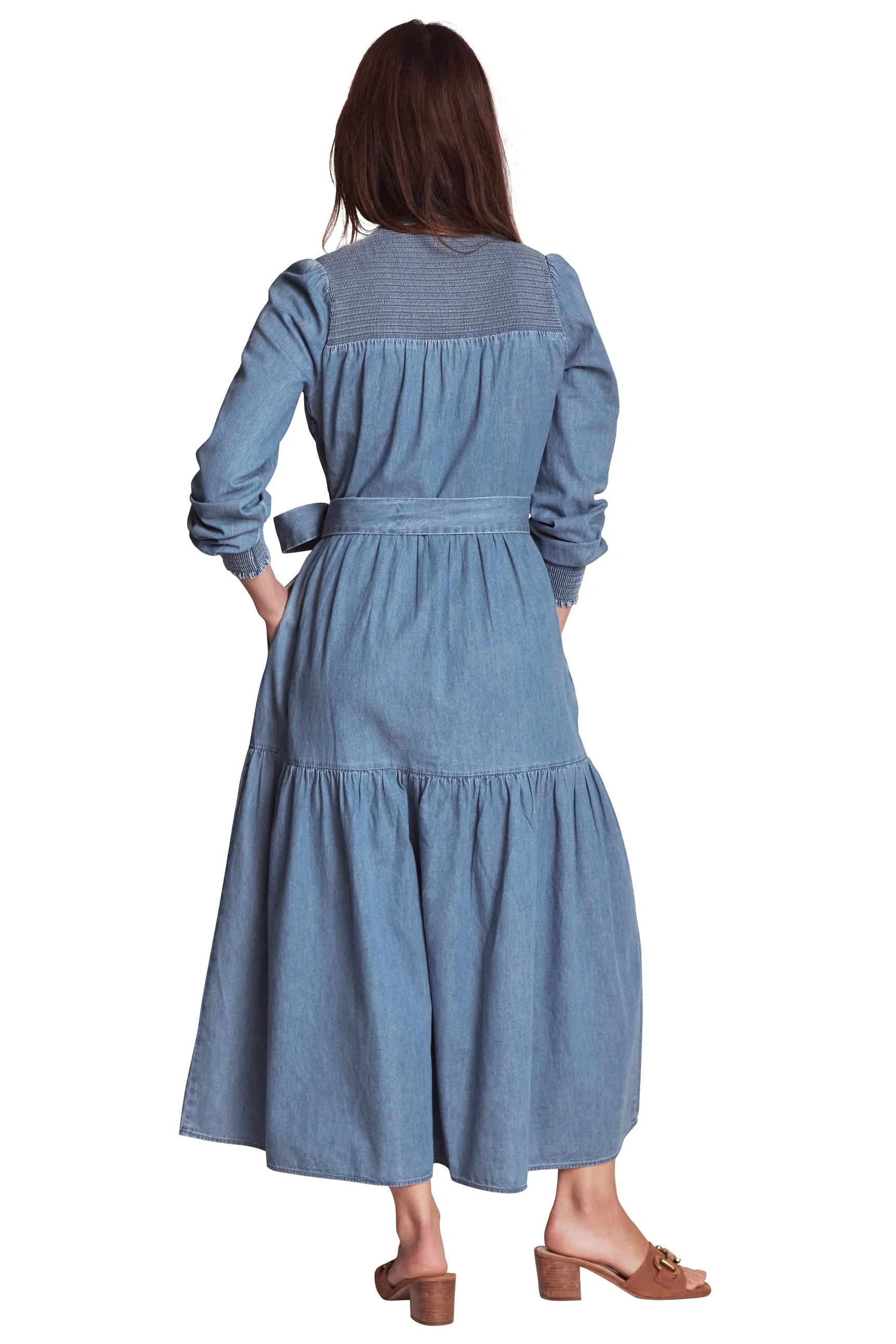 Cecily Denim Midi Dress-Light Vintage Denim