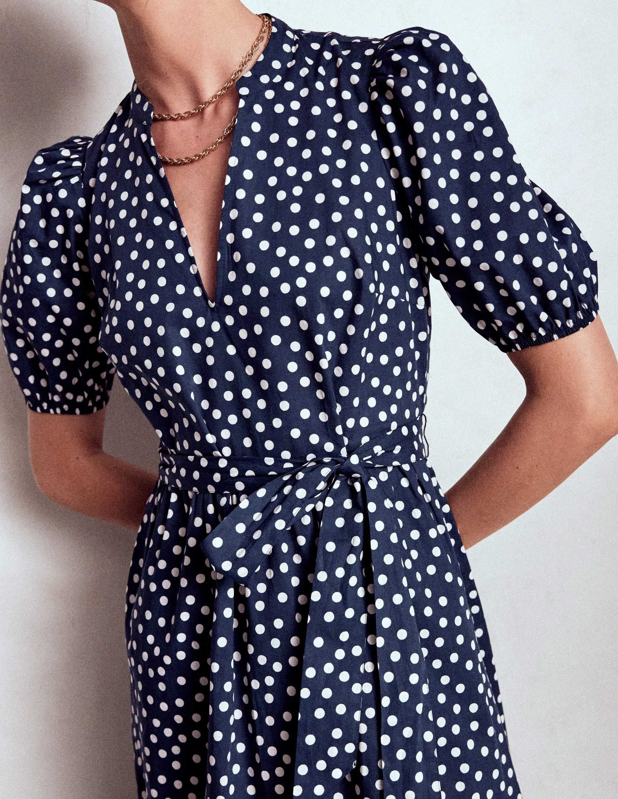 Christabel Cotton Maxi Dress-French Navy, Painted Dot