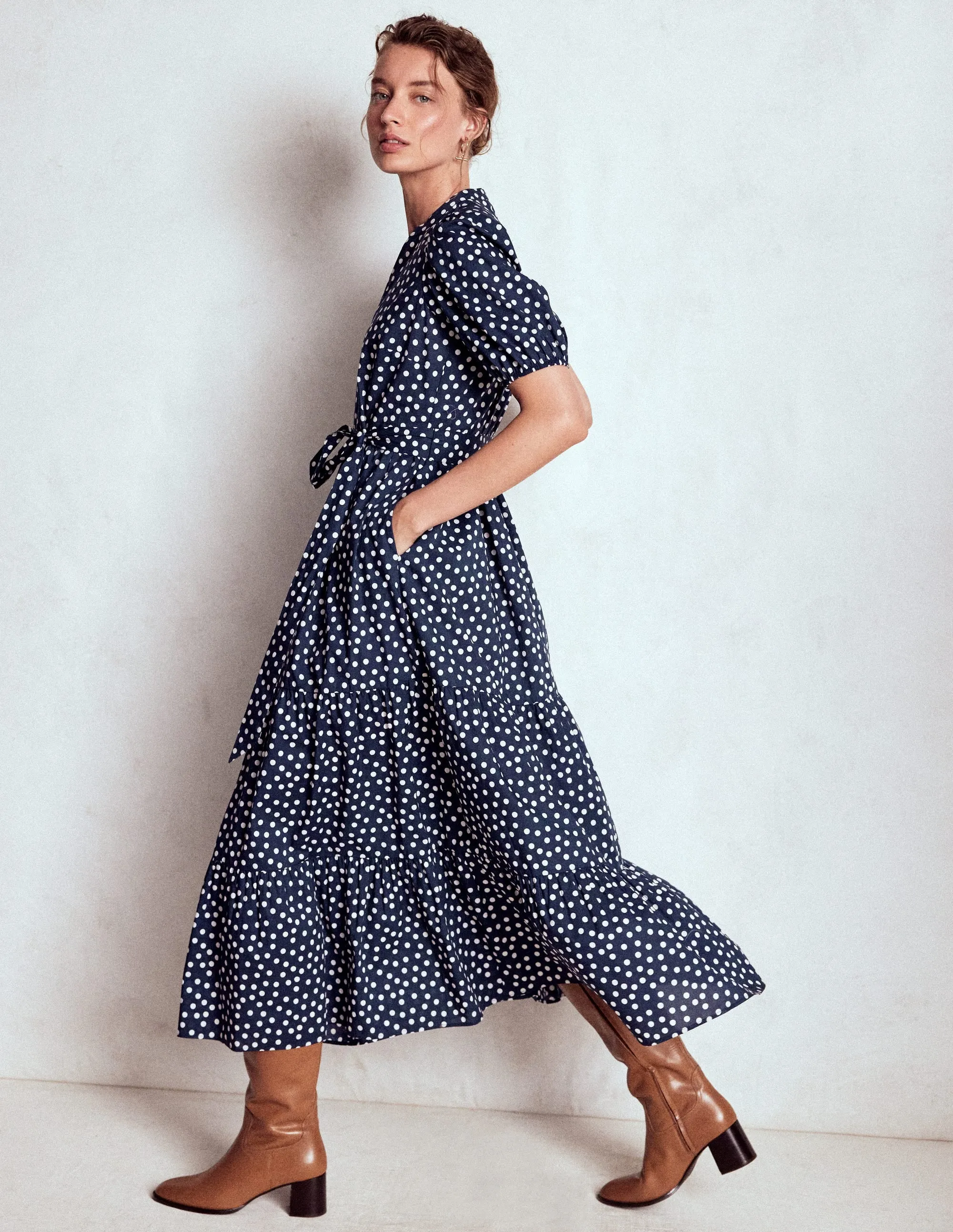 Christabel Cotton Maxi Dress-French Navy, Painted Dot