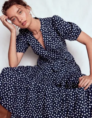 Christabel Cotton Maxi Dress-French Navy, Painted Dot