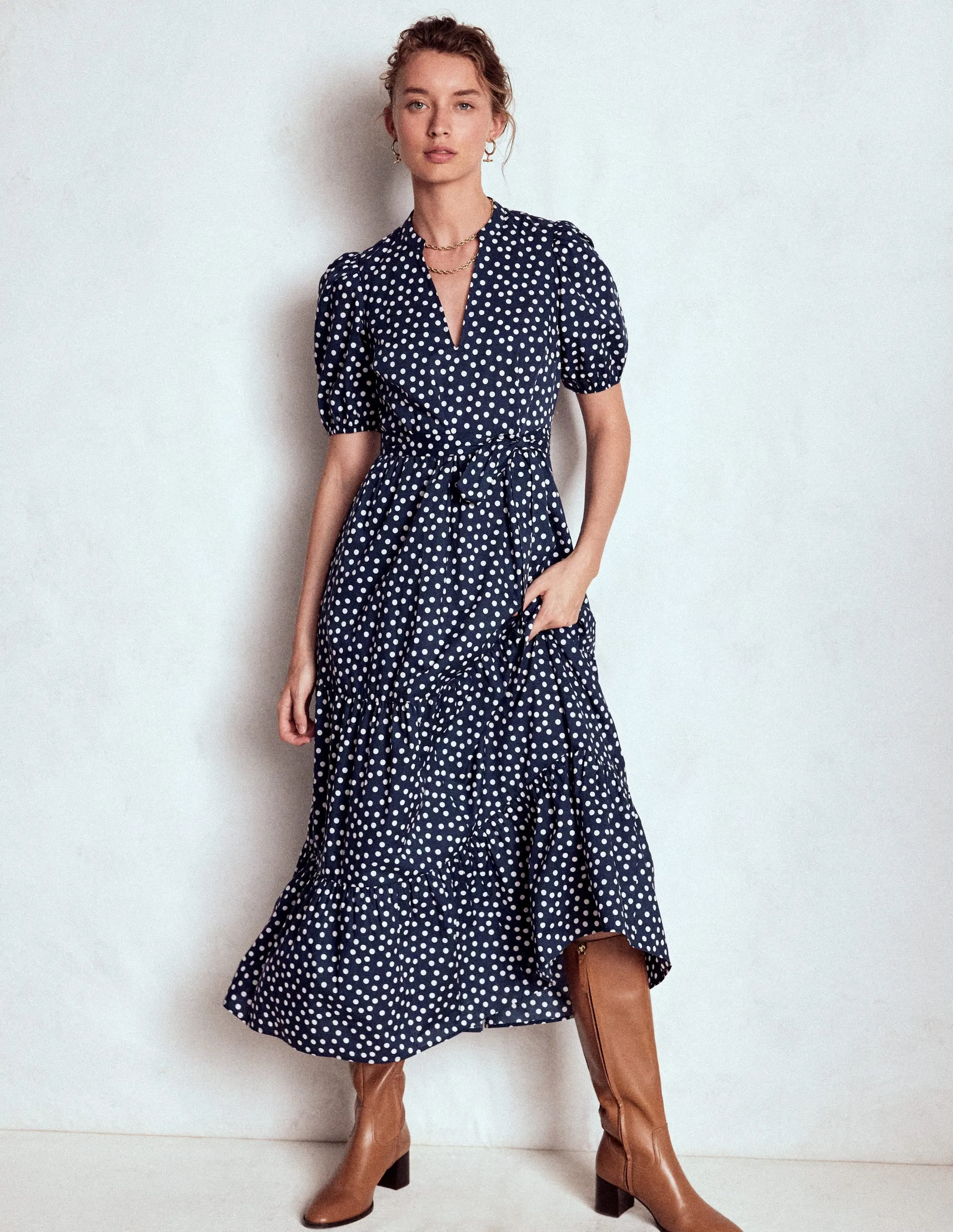 Christabel Cotton Maxi Dress-French Navy, Painted Dot