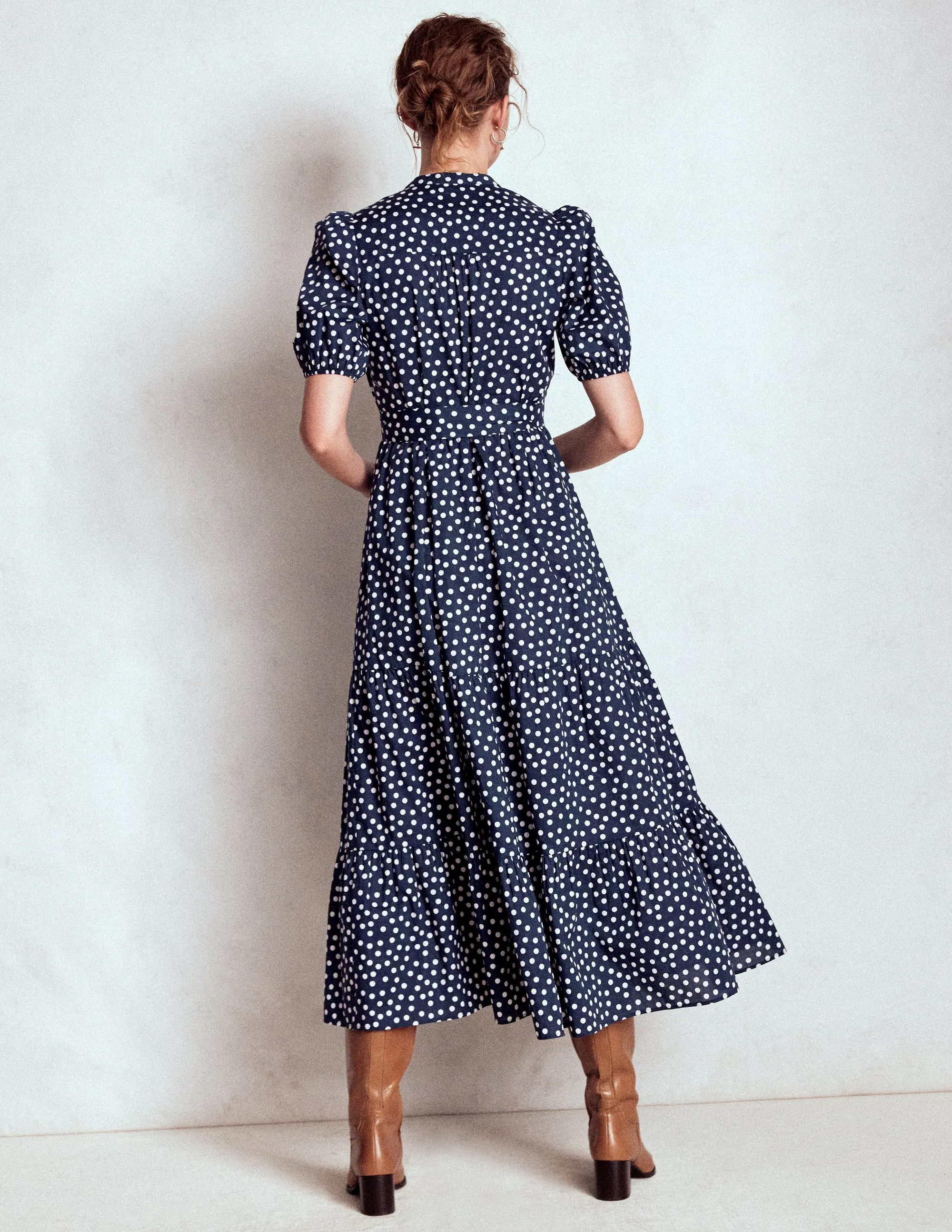 Christabel Cotton Maxi Dress-French Navy, Painted Dot
