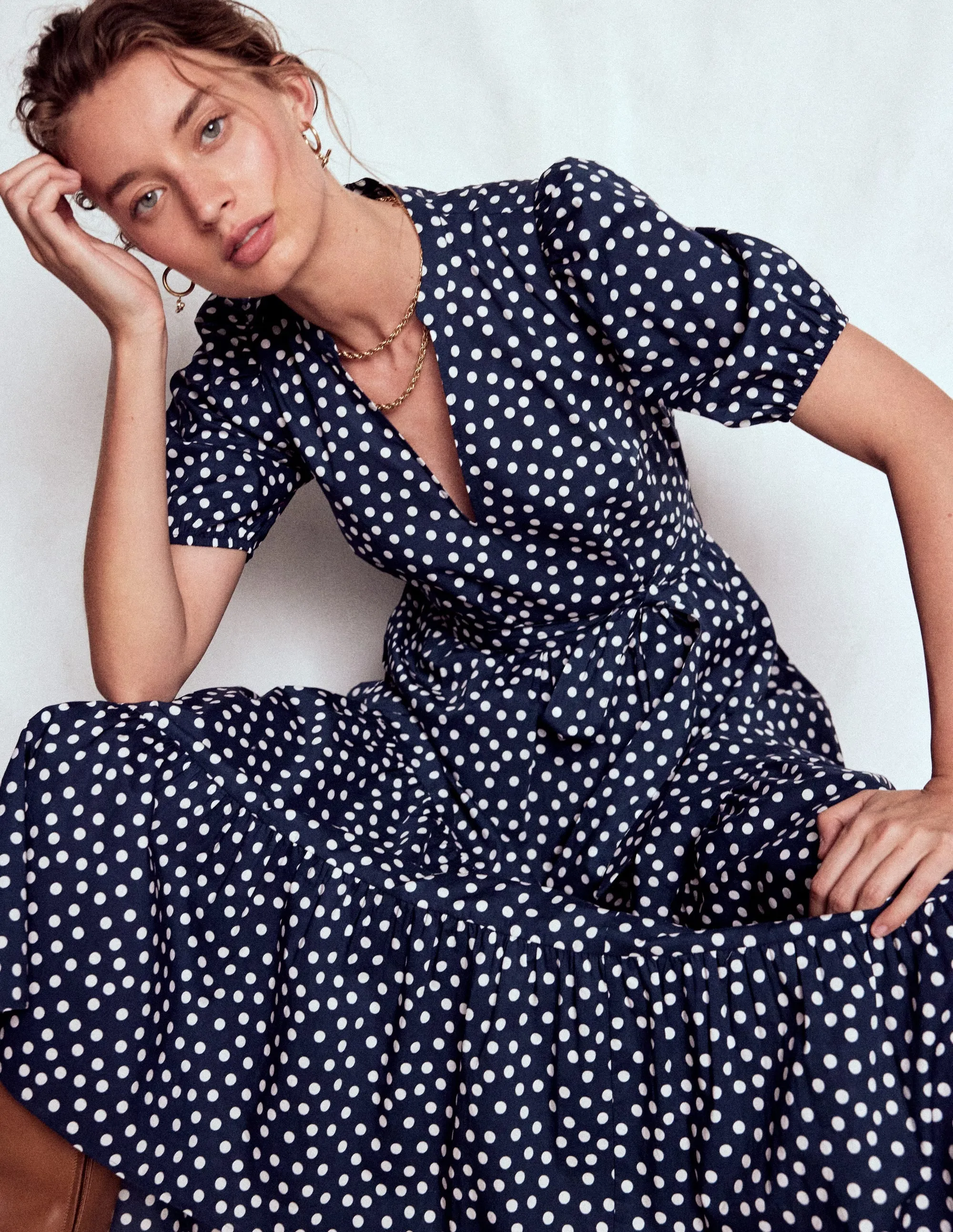 Christabel Cotton Maxi Dress-French Navy, Painted Dot
