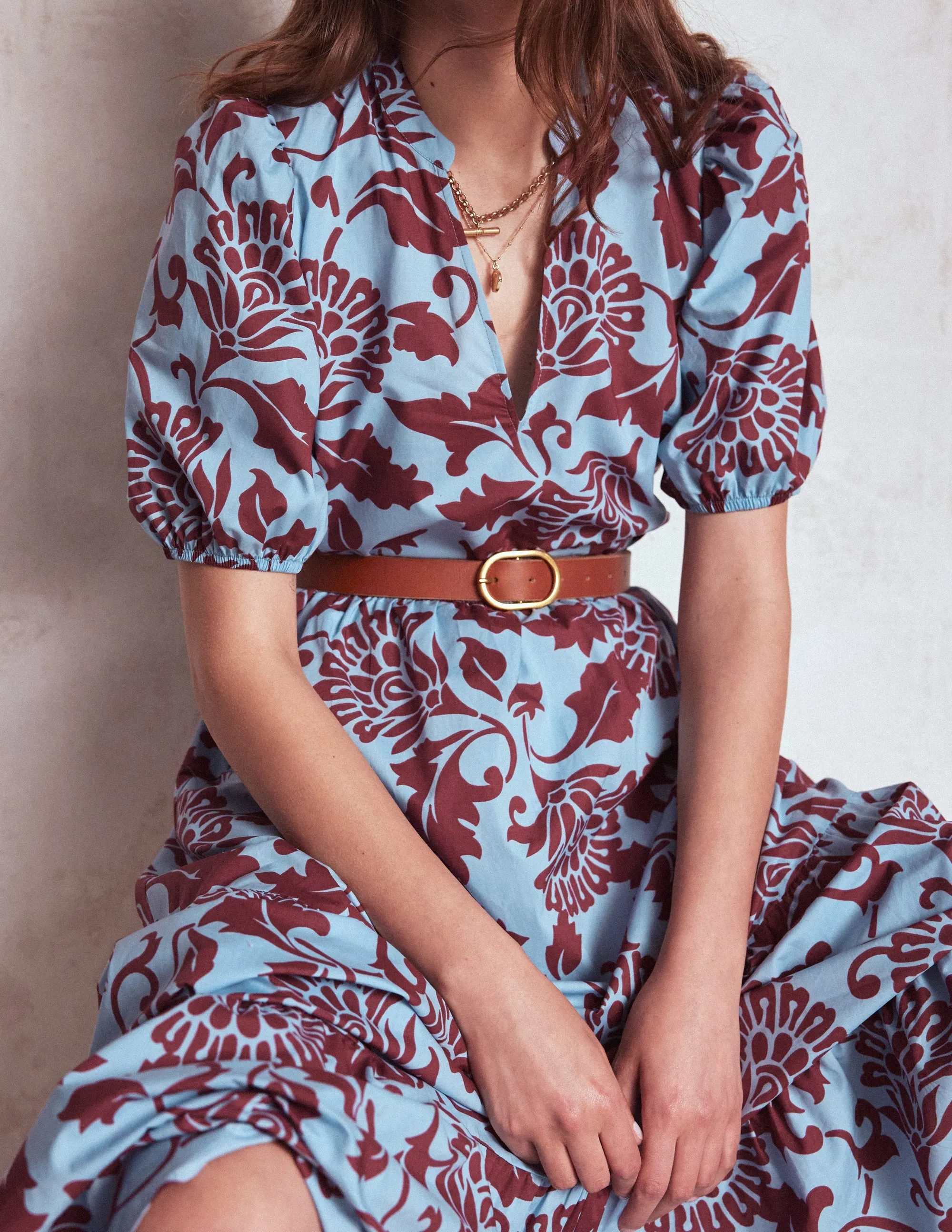 Christabel Cotton Maxi Dress-Glacier Blue, Ornate Vine