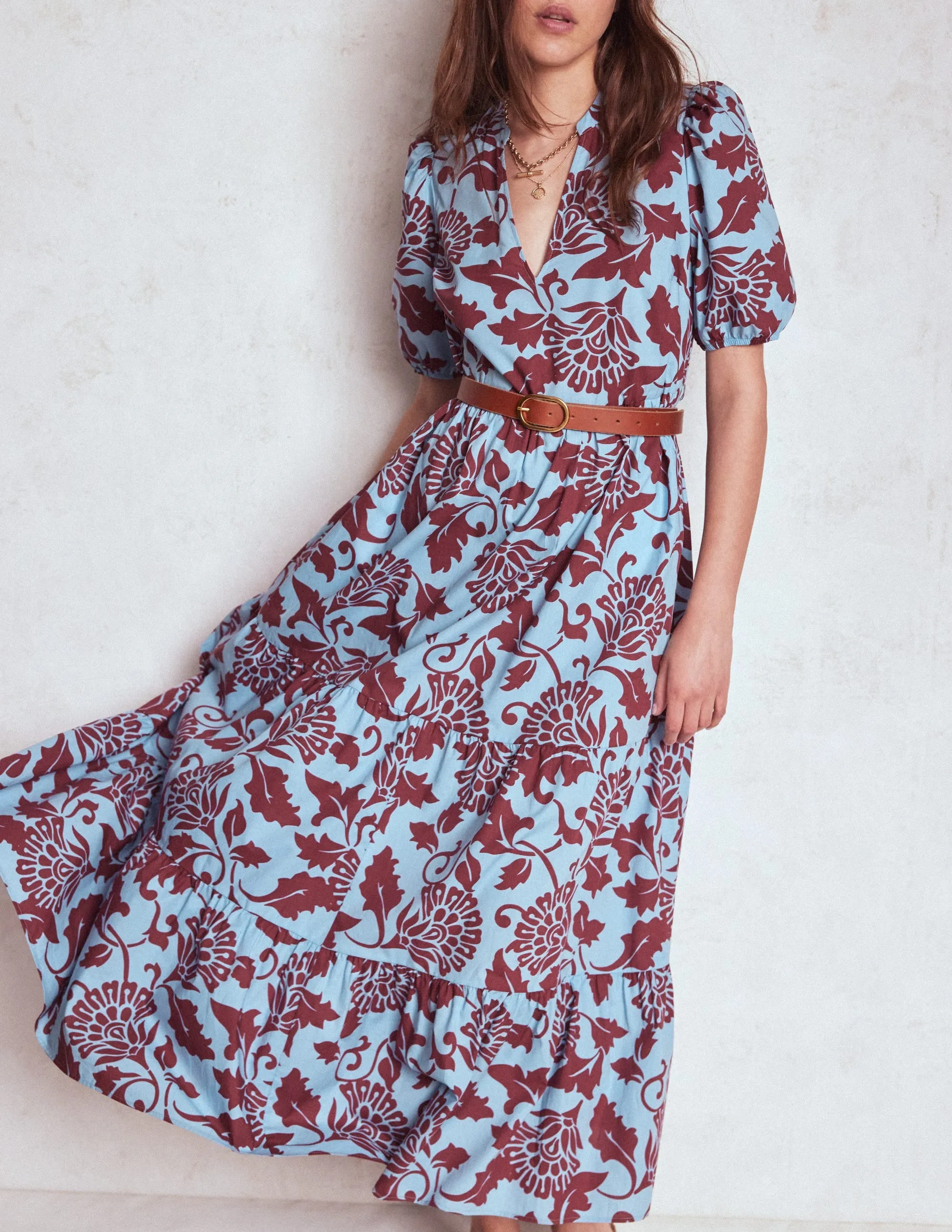 Christabel Cotton Maxi Dress-Glacier Blue, Ornate Vine