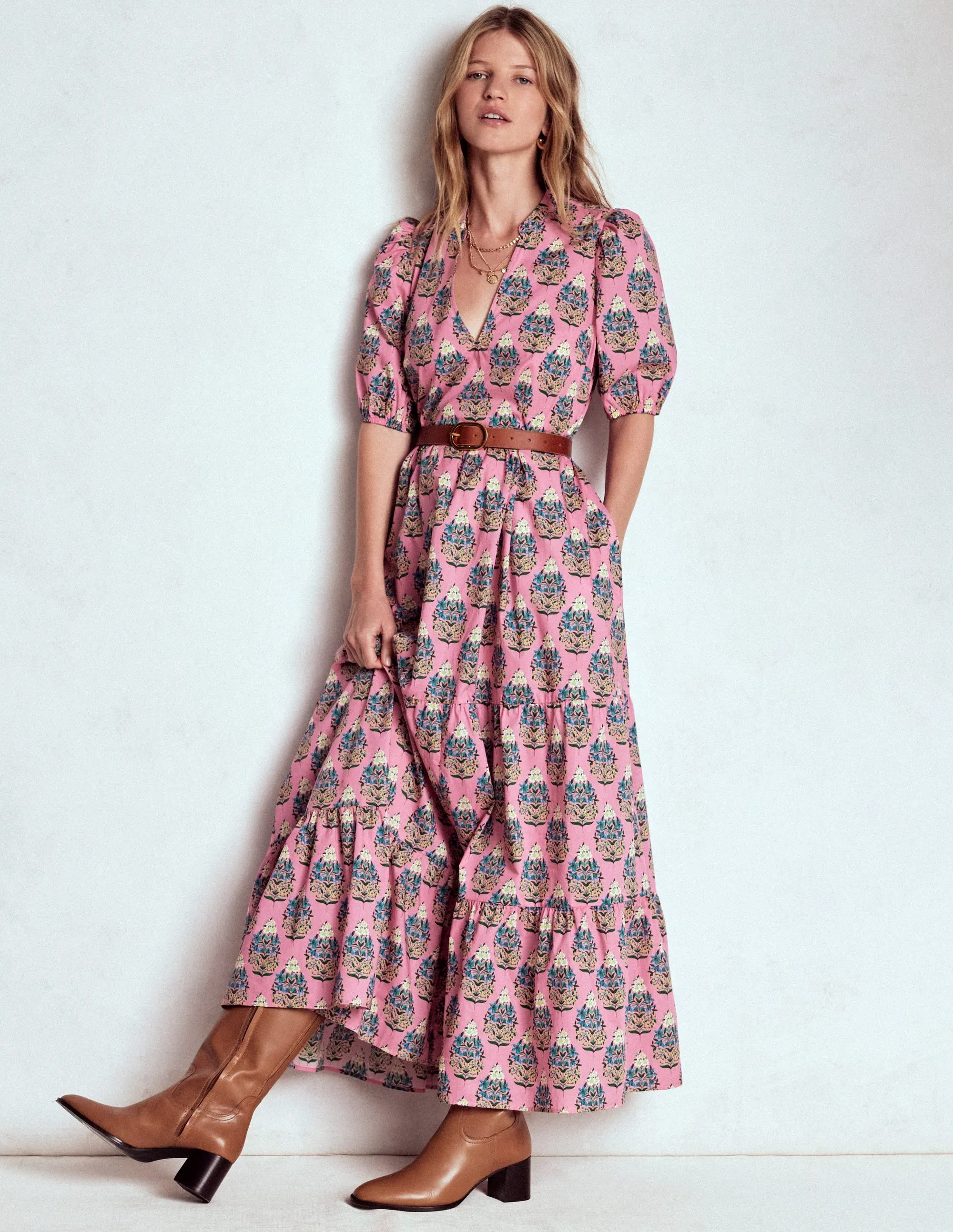 Christabel Cotton Maxi Dress-Pink, Wildflower Bouquet