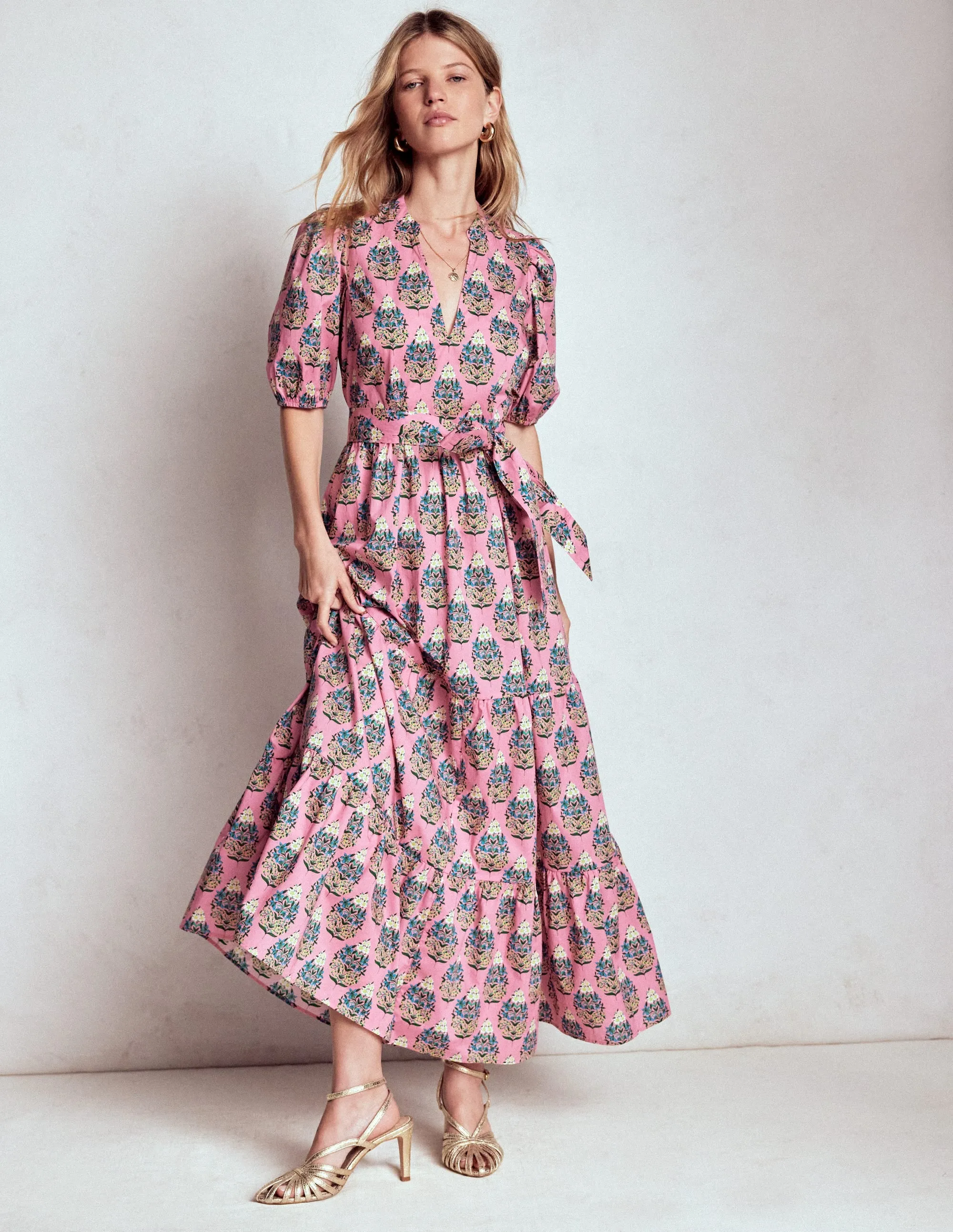 Christabel Cotton Maxi Dress-Pink, Wildflower Bouquet