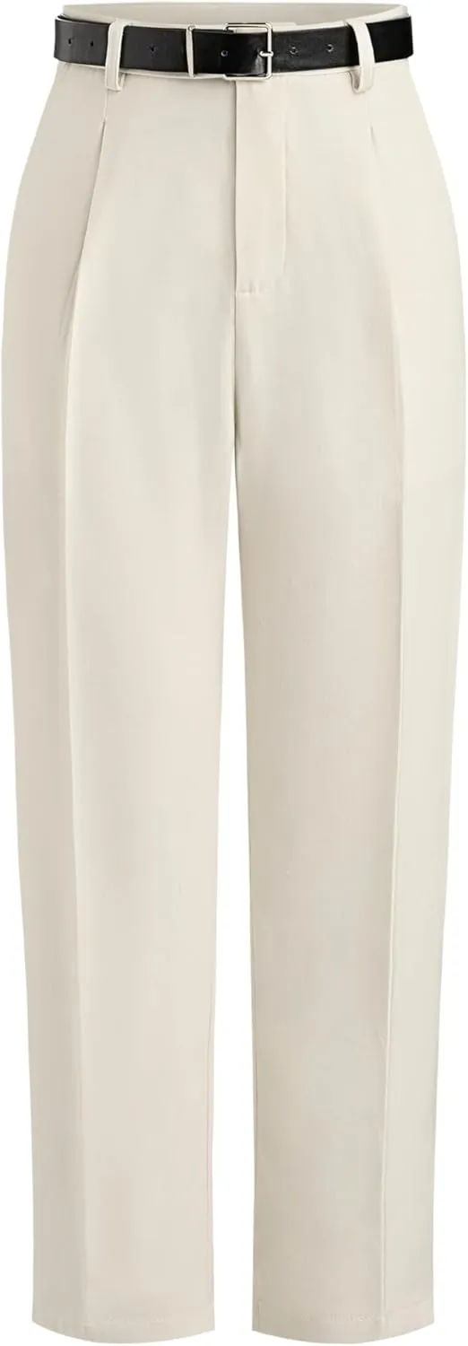 CIDER High Waist Solid Tapered Trousers with Belt