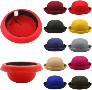 Classic Fedora Hat with Feather Bowler Dome Hard Faux Woolen Top Hat for Men Women Wedding Sun Hat (Khaki, One Size)