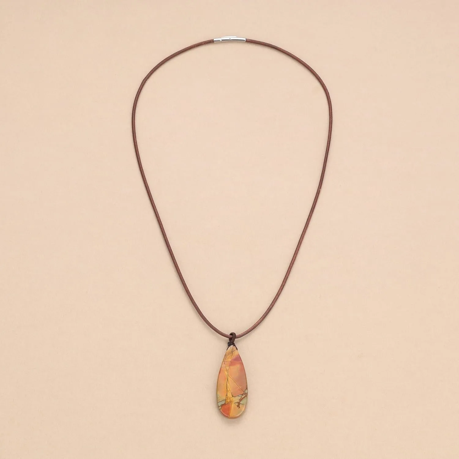 COAI Genuine Leather Necklace, Teardrop Picasso Jasper Crystal Necklace for Men Women