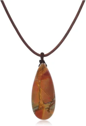 COAI Genuine Leather Necklace, Teardrop Picasso Jasper Crystal Necklace for Men Women