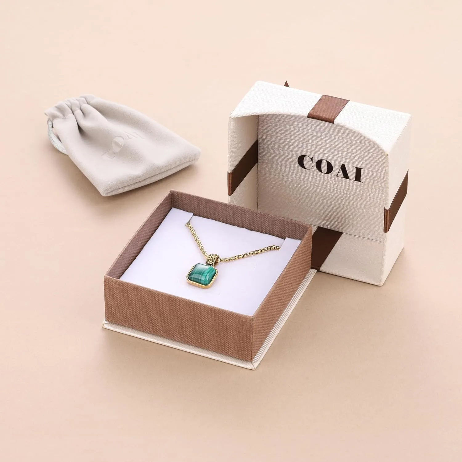 COAI Men's Stainless Steel Necklace, Crystal Necklace for Men, Tiger Eye/Malachite/Lapis Lazuli/Black Obsidian 20"/22"/24"