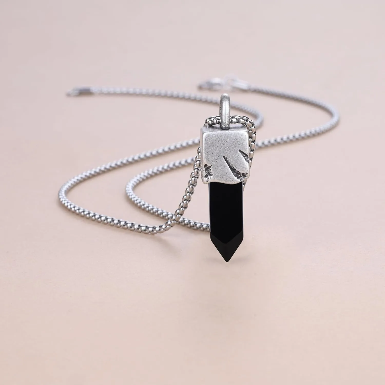 COAI Stainless Steel Chain Point Crystal Necklace for Men, Tiger Eye/Sodalite/Onyx Necklace 20"/22"/24"