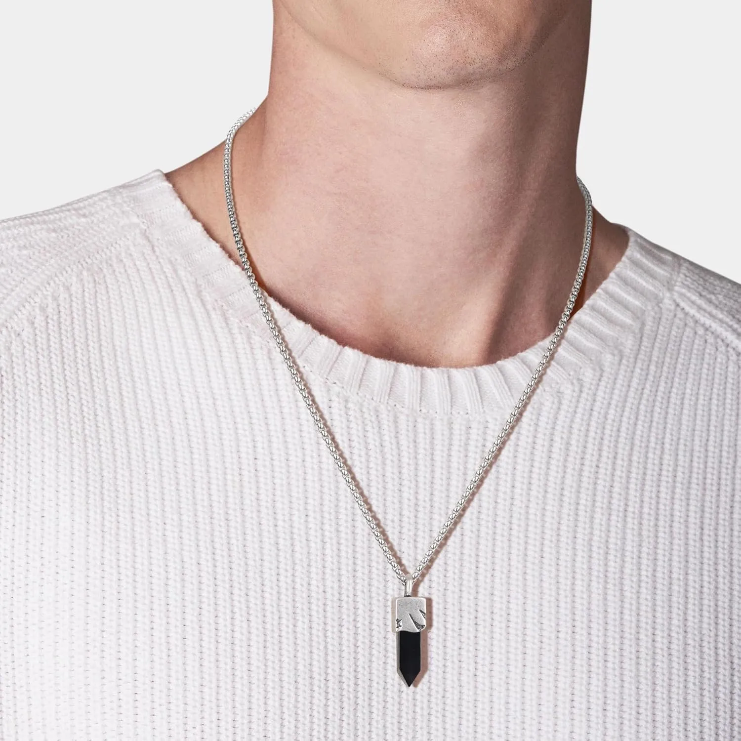COAI Stainless Steel Chain Point Crystal Necklace for Men, Tiger Eye/Sodalite/Onyx Necklace 20"/22"/24"
