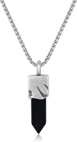 COAI Stainless Steel Chain Point Crystal Necklace for Men, Tiger Eye/Sodalite/Onyx Necklace 20"/22"/24"