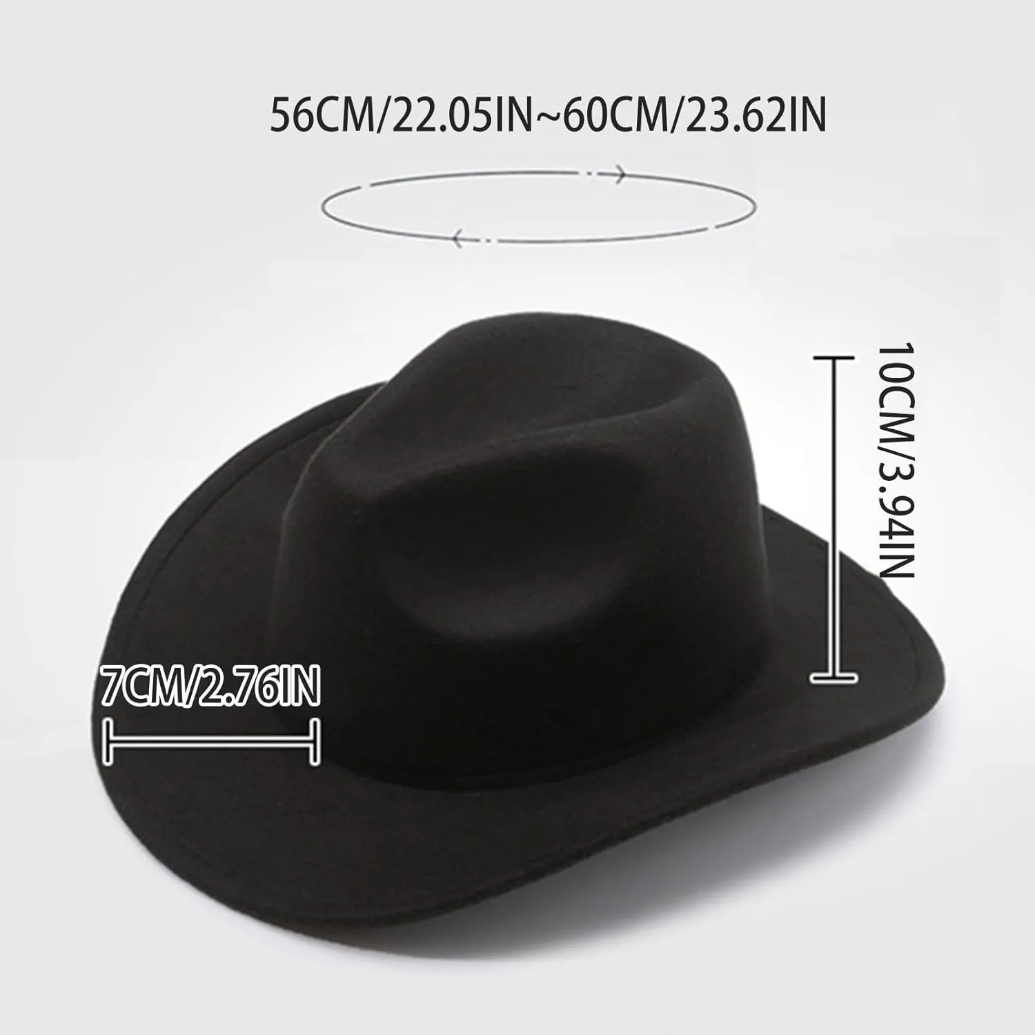 Cowboy Hat for Women Men Western Felt Cowboy Cowgirl Hat Wide Brim Retro Classic Roll Up Fedora Hats with Belt Buckle