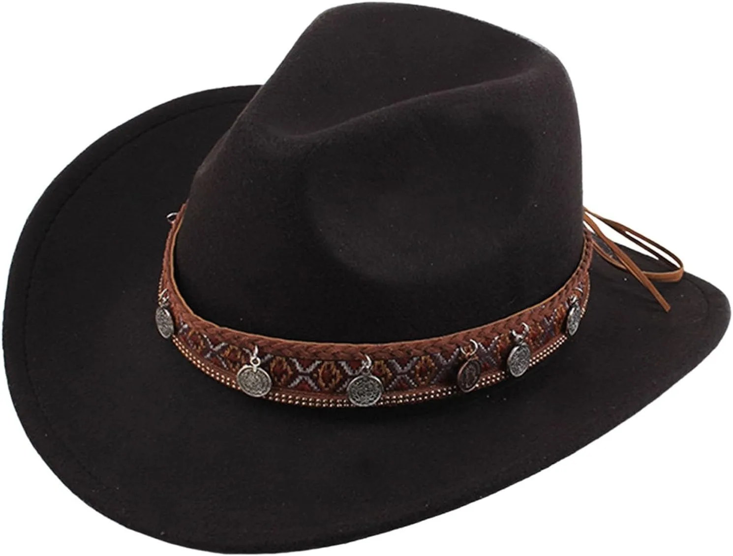 Cowboy Hat for Women Men Western Felt Cowboy Cowgirl Hat Wide Brim Retro Classic Roll Up Fedora Hats with Belt Buckle