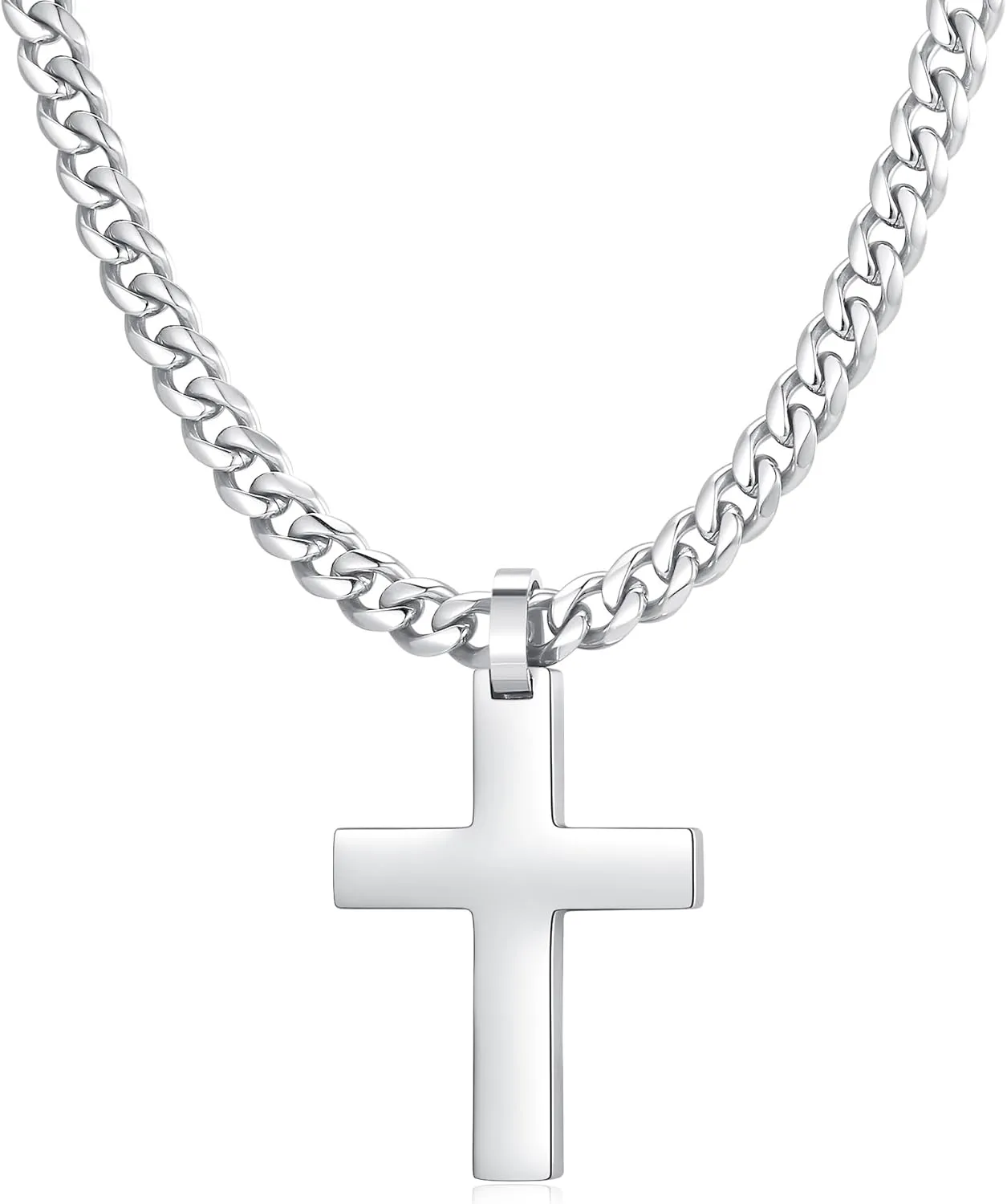 Cross Necklace for Men - 925 Silver Filled Stainless Steel Religious Pendant Necklace