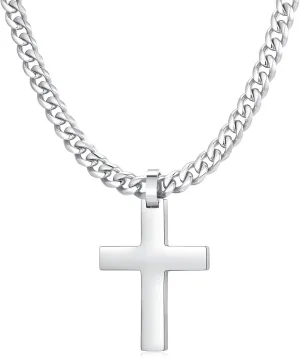 Cross Necklace for Men - 925 Silver Filled Stainless Steel Religious Pendant Necklace