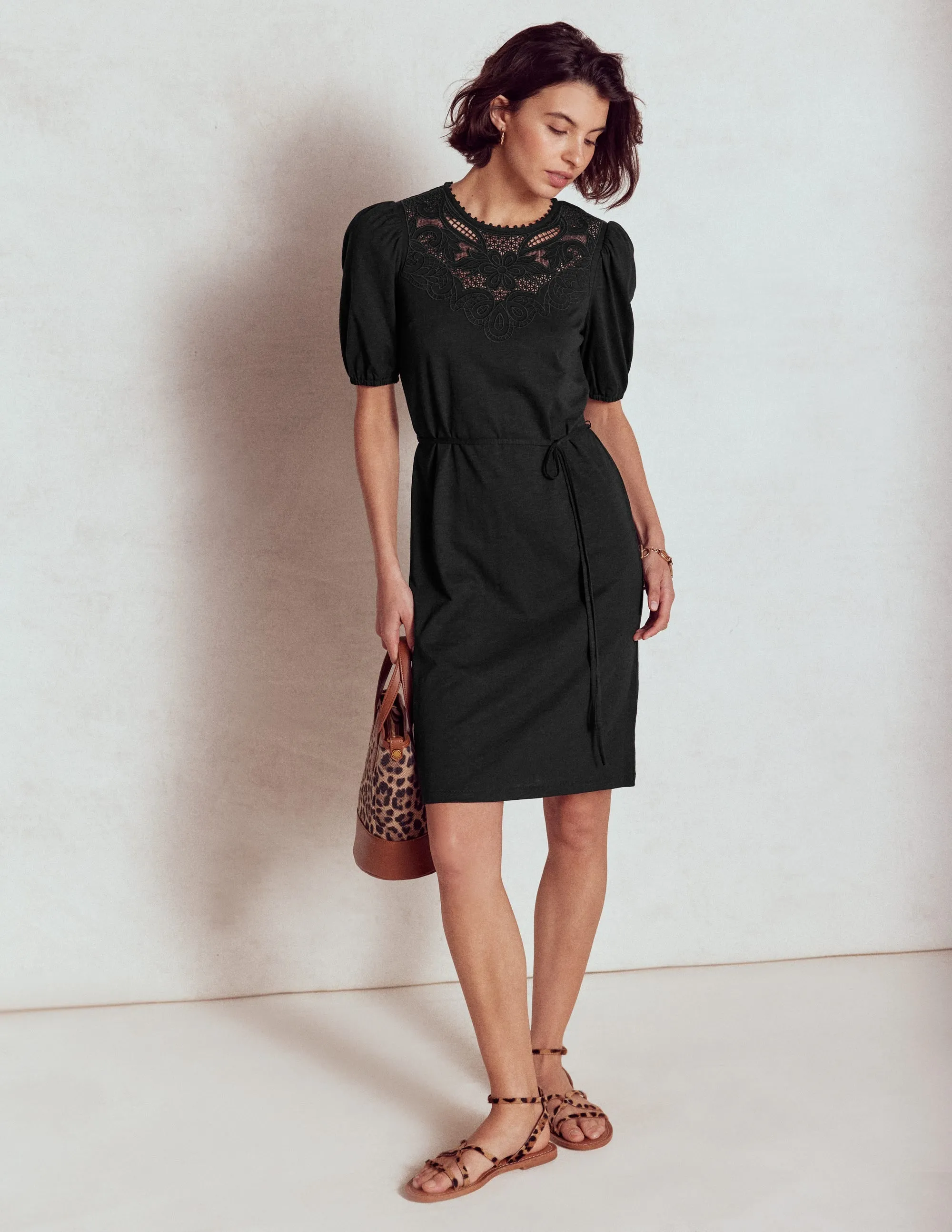 Cutwork Detail Short Dress-Black