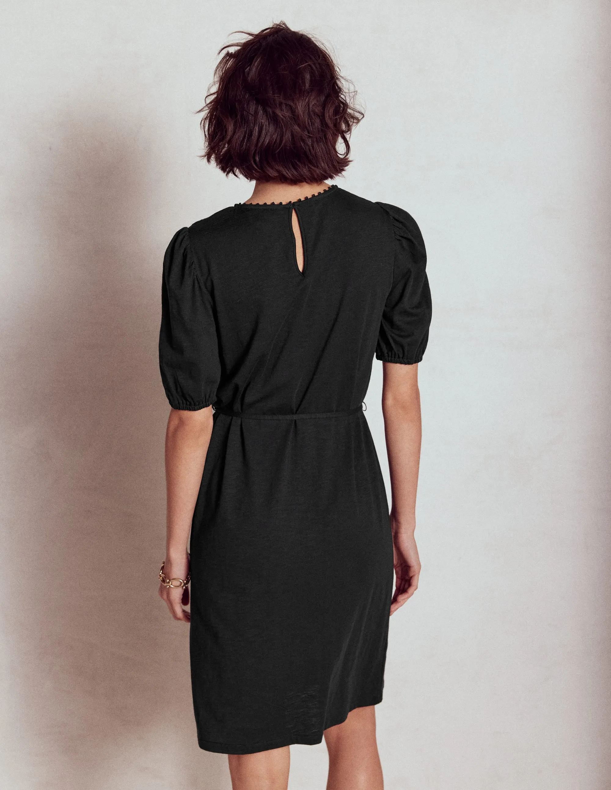 Cutwork Detail Short Dress-Black