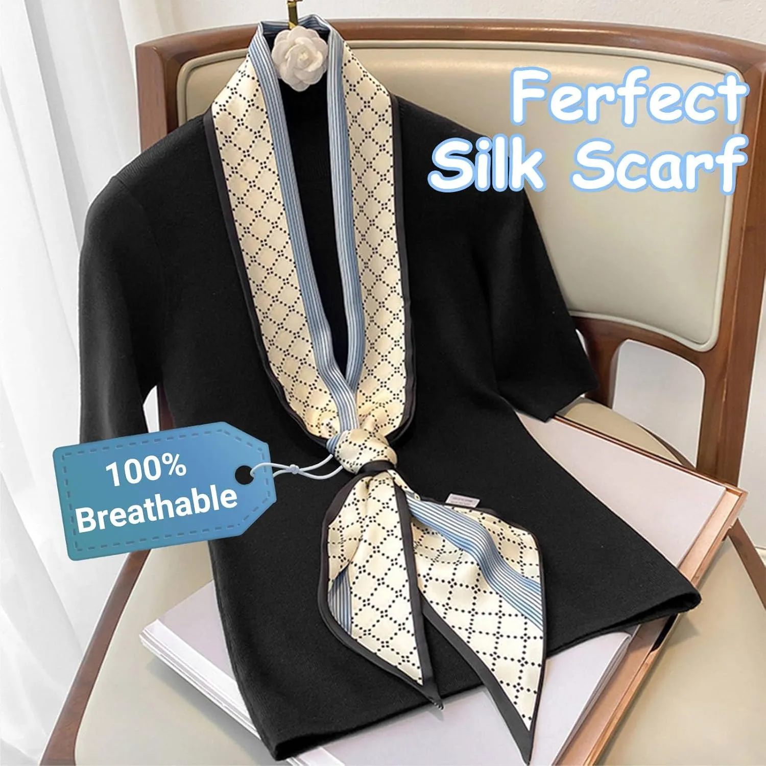 Dailyacc Hair Scarf for Women Fashion Silky Satin Headscarf Wrap Breathable Lightweight Neck Scarves For Handbag Accessories