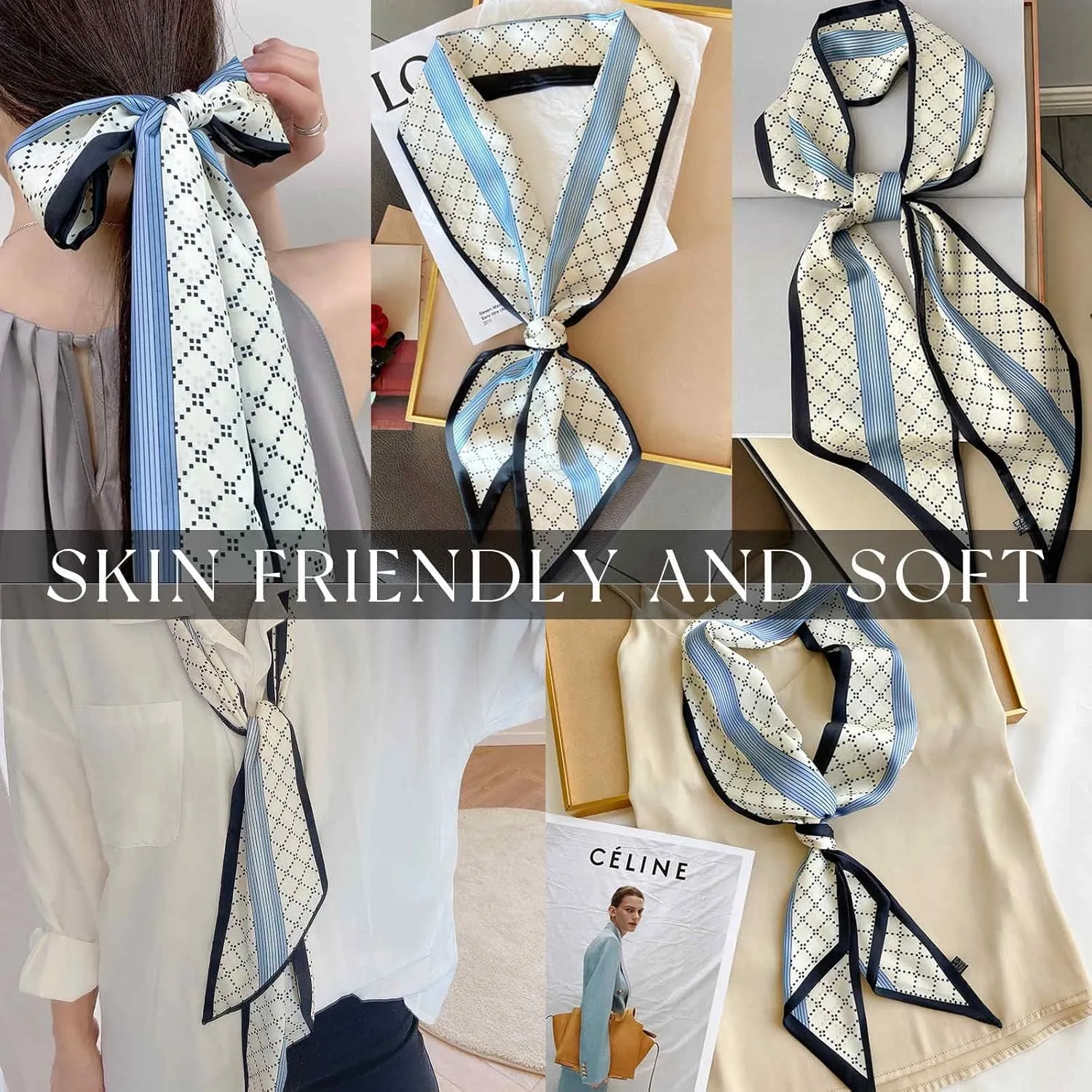 Dailyacc Hair Scarf for Women Fashion Silky Satin Headscarf Wrap Breathable Lightweight Neck Scarves For Handbag Accessories