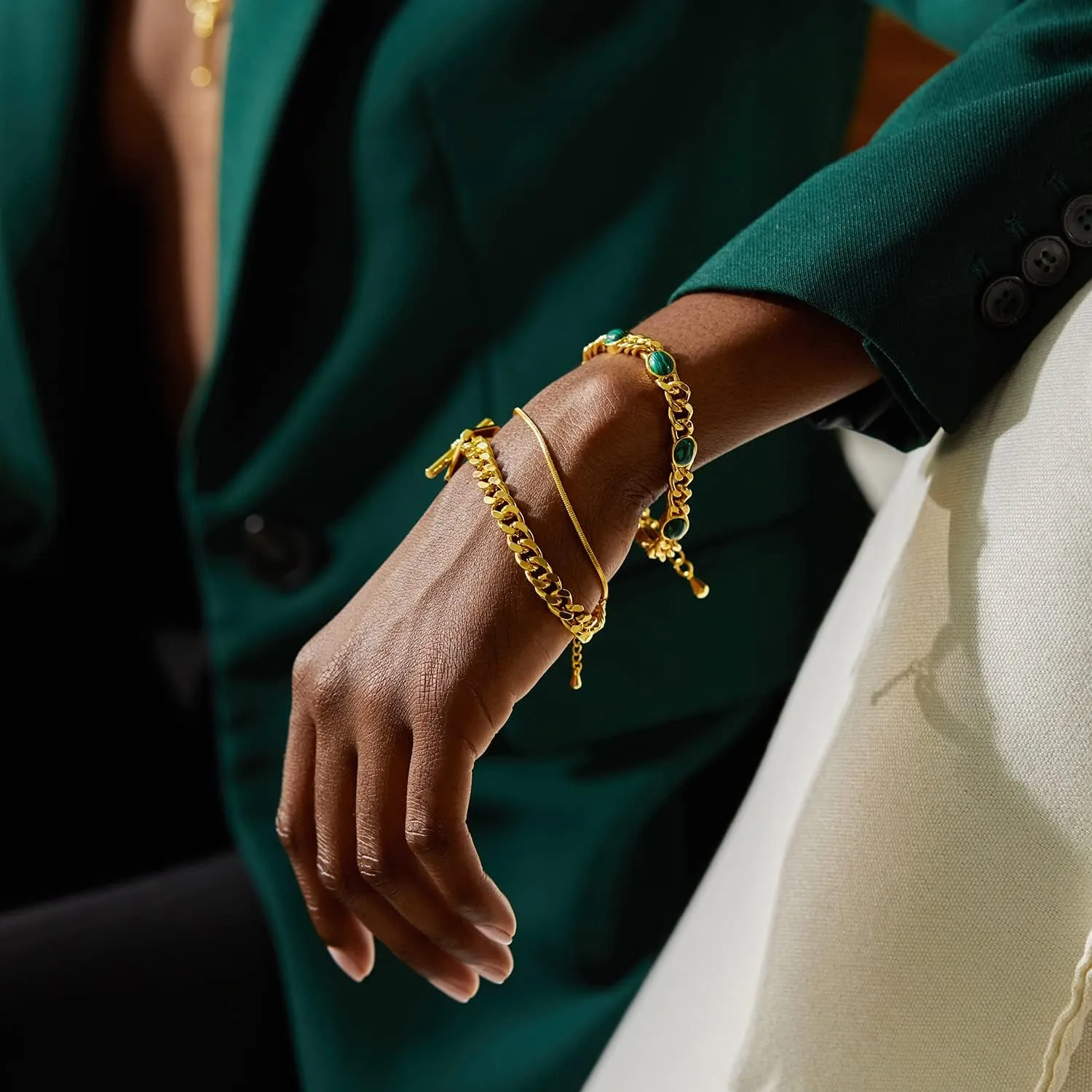 Dainty Layering Bracelets for Women 18 k Gold Plated Fashion Adjustable Chunky Cuban Paperclip Link Chain Bracelets Jewelry for Women Girls Gift