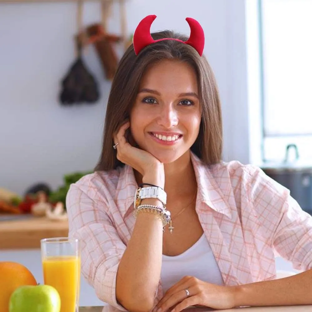 DALJIAFA Halloween Devil Headband Devil Horns Hair Bands Red Devils Ears Headpiece Women Hairband Hair Hoops Hair Accessories