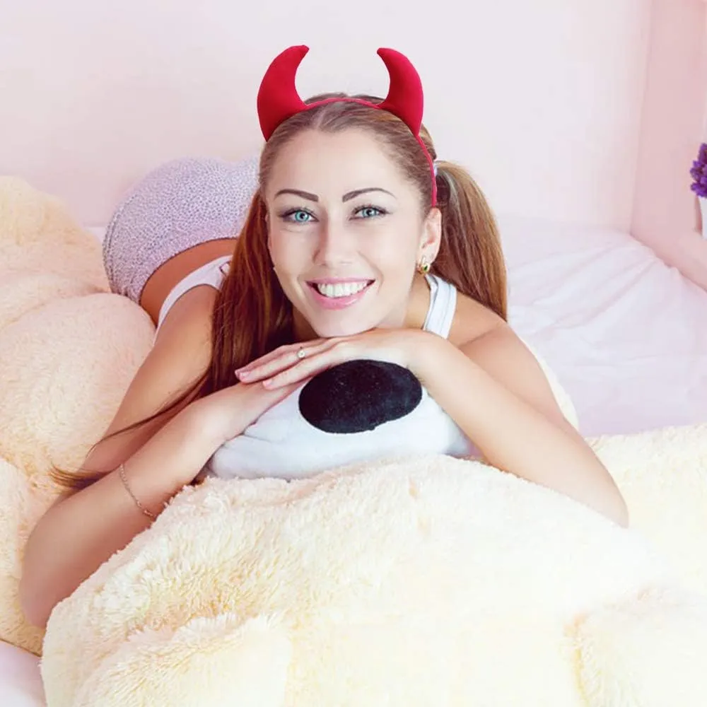 DALJIAFA Halloween Devil Headband Devil Horns Hair Bands Red Devils Ears Headpiece Women Hairband Hair Hoops Hair Accessories