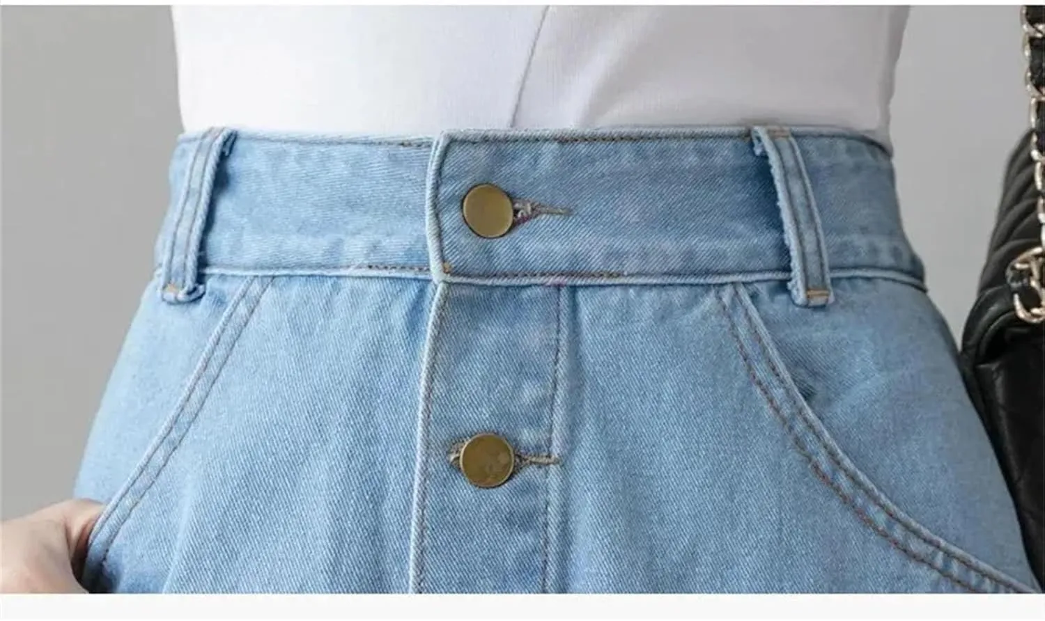 Dcvmvmn Women's Denim Skirt High-Waisted Slimming Single-Breasted Medium-Length A- Line Umbrella Skirts