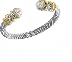 Decpro Antique Twisted Cable Bracelet with Composite Shell Pearl Inlay Alloy Cuff Bracelet for Women