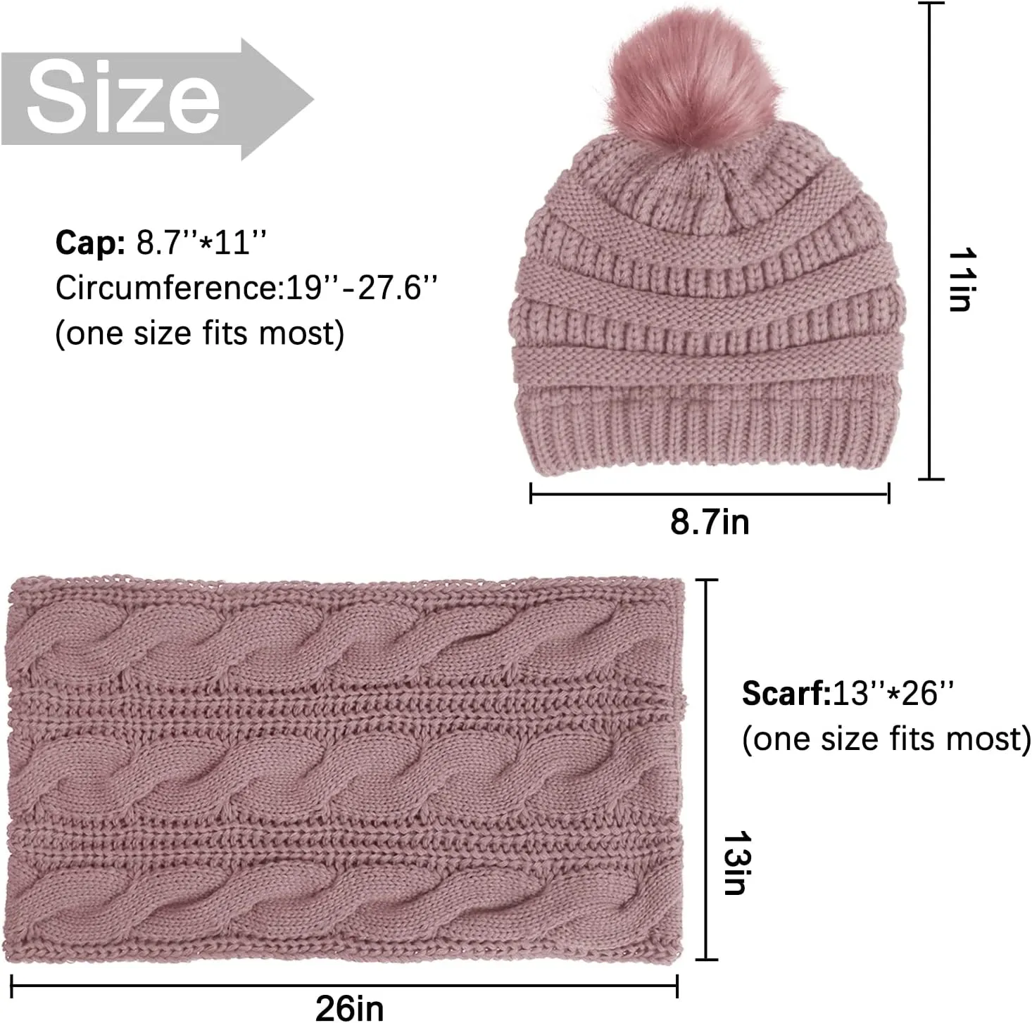 Double Couple Winter Scarf and Hat Set for Women Thick Cable Knitted Circle Loop Infinity Scarfs and Warm Beanie Hat