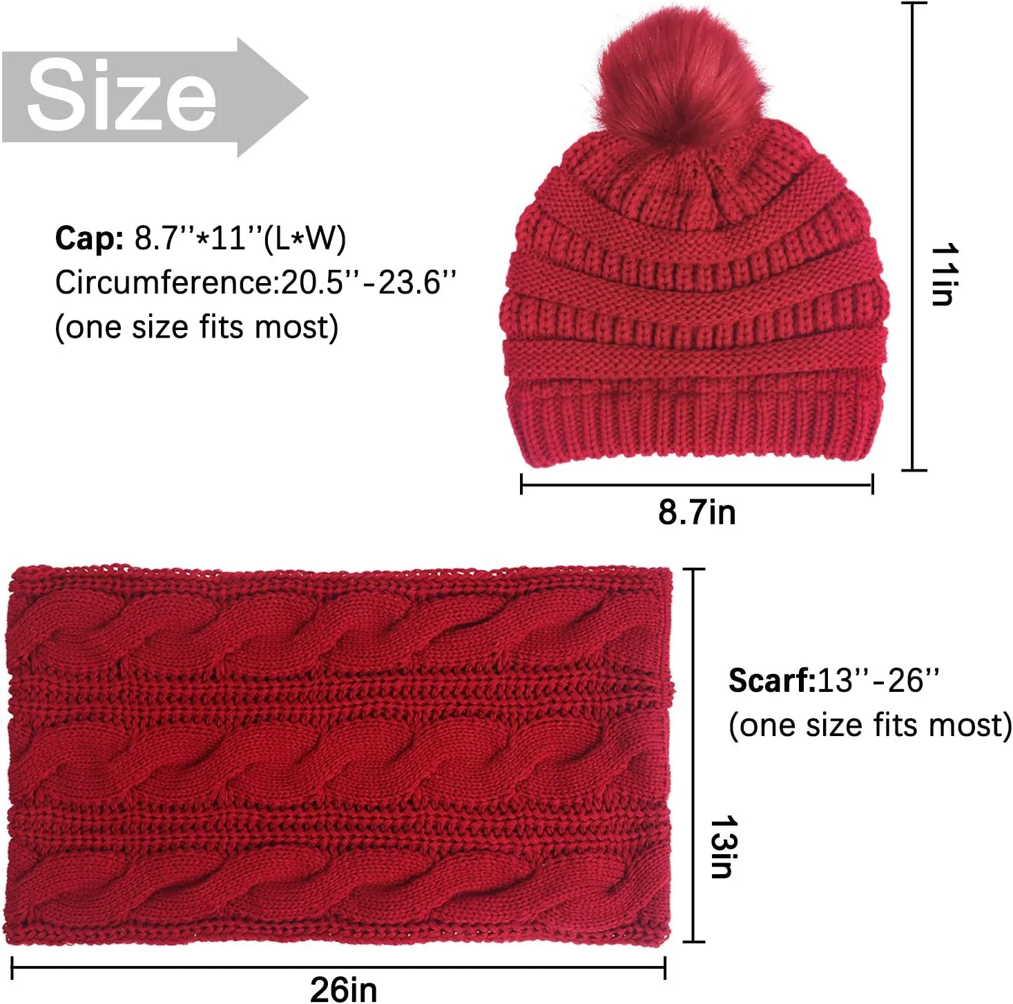 Double Couple Winter Scarf and Hat Set for Women Thick Cable Knitted Circle Loop Infinity Scarfs and Warm Beanie Hat