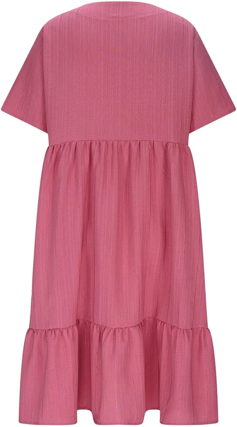 Dresses Women Summer 2025 Vacation Short Sleeve Mini Tshirt Dress Beach Smocked A Line Flutter Boho Sundress Outfit