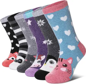 DYW Kids Merino Wool Hiking Socks Toddlers Boys Girls Winter Warm Thick Thermal Soft Cozy Crew Boot Socks 6 Pairs