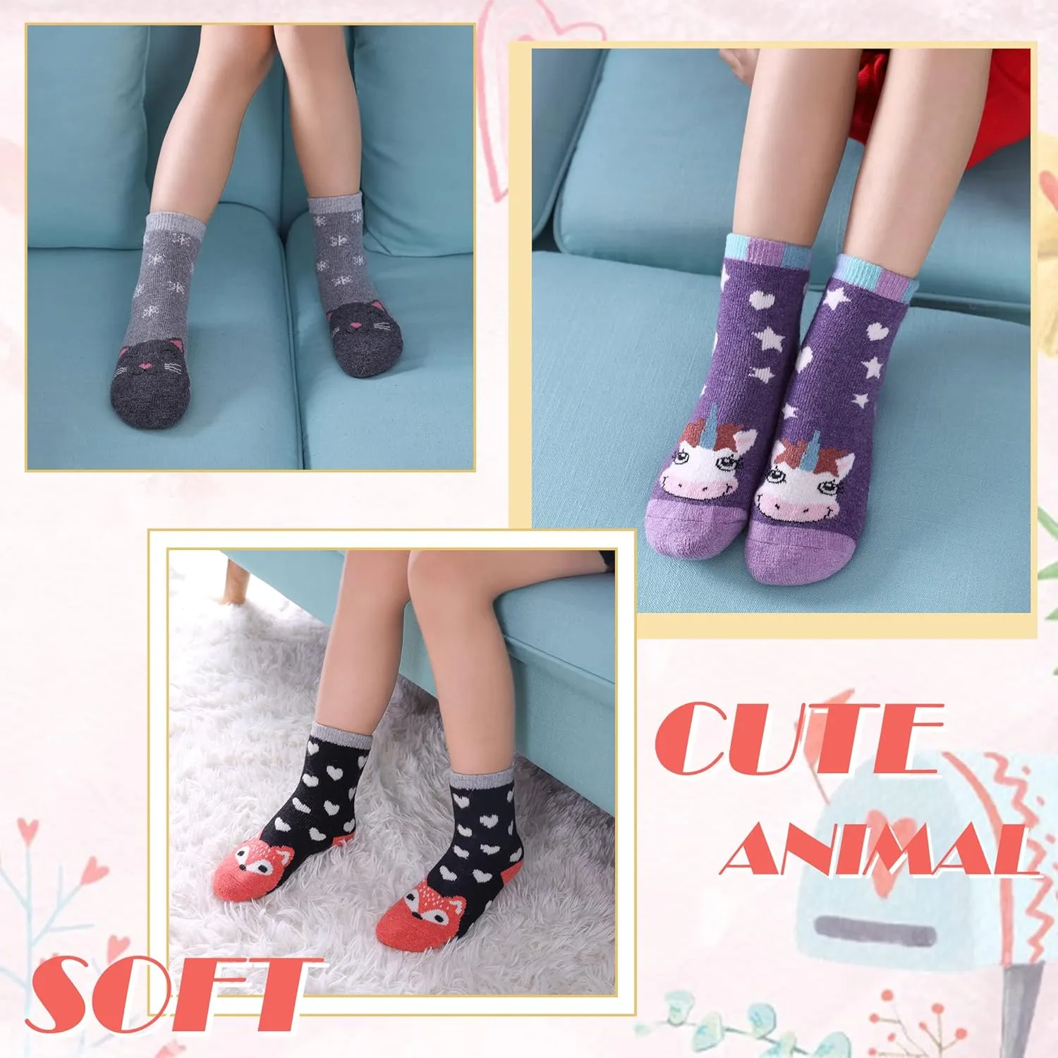 DYW Kids Merino Wool Hiking Socks Toddlers Boys Girls Winter Warm Thick Thermal Soft Cozy Crew Boot Socks 6 Pairs
