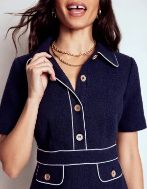 Eda Cotton Shift Dress-Navy