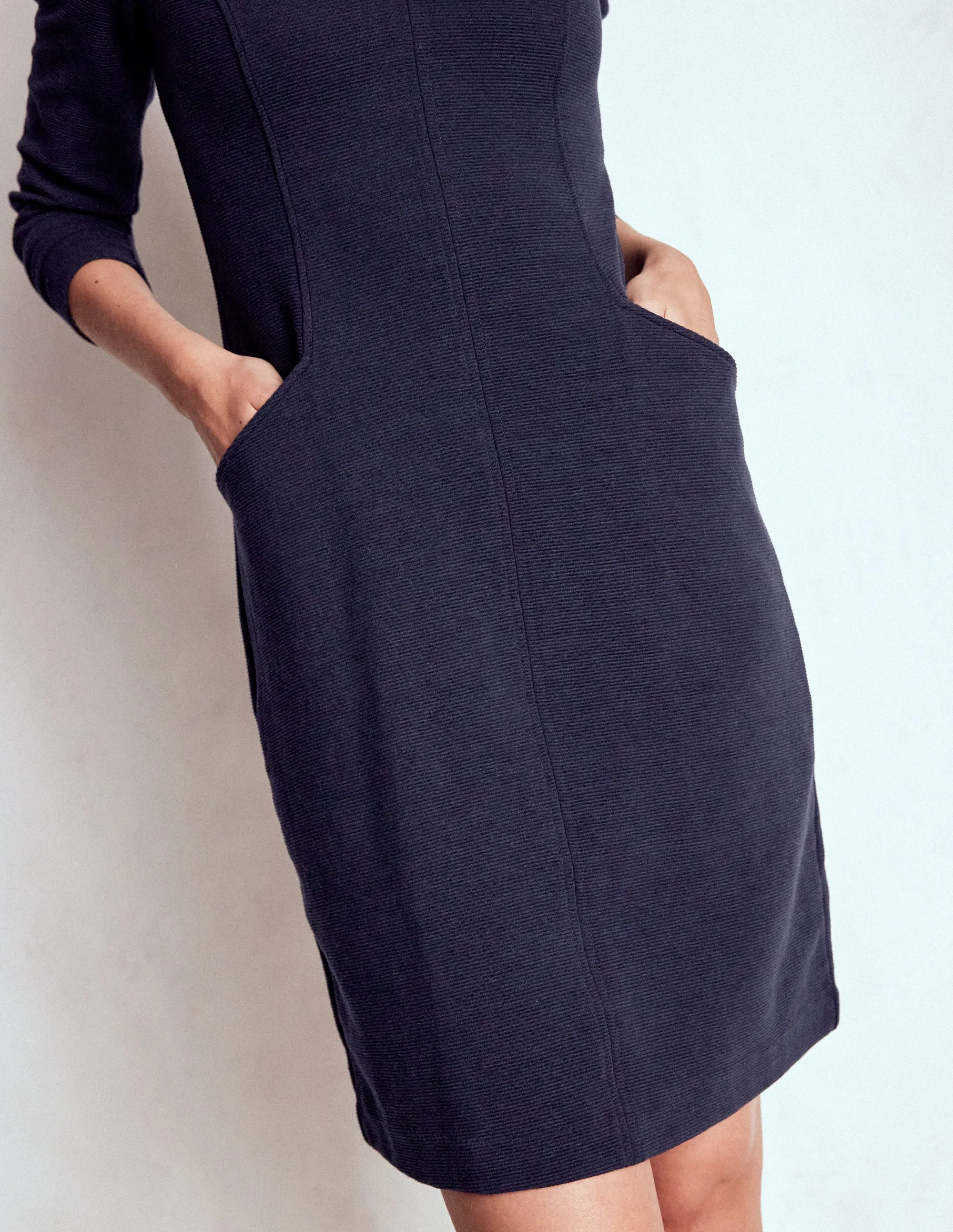 Ellen V-neck Ottoman Dress-Navy