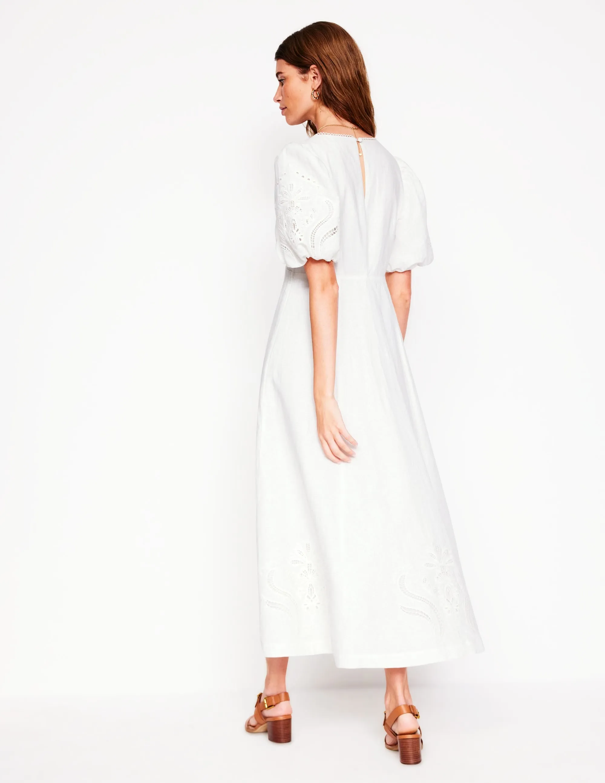 Empire Broderie Tea Dress-White