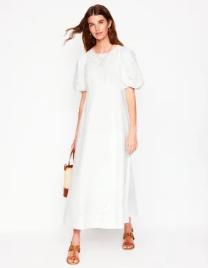 Empire Broderie Tea Dress-White