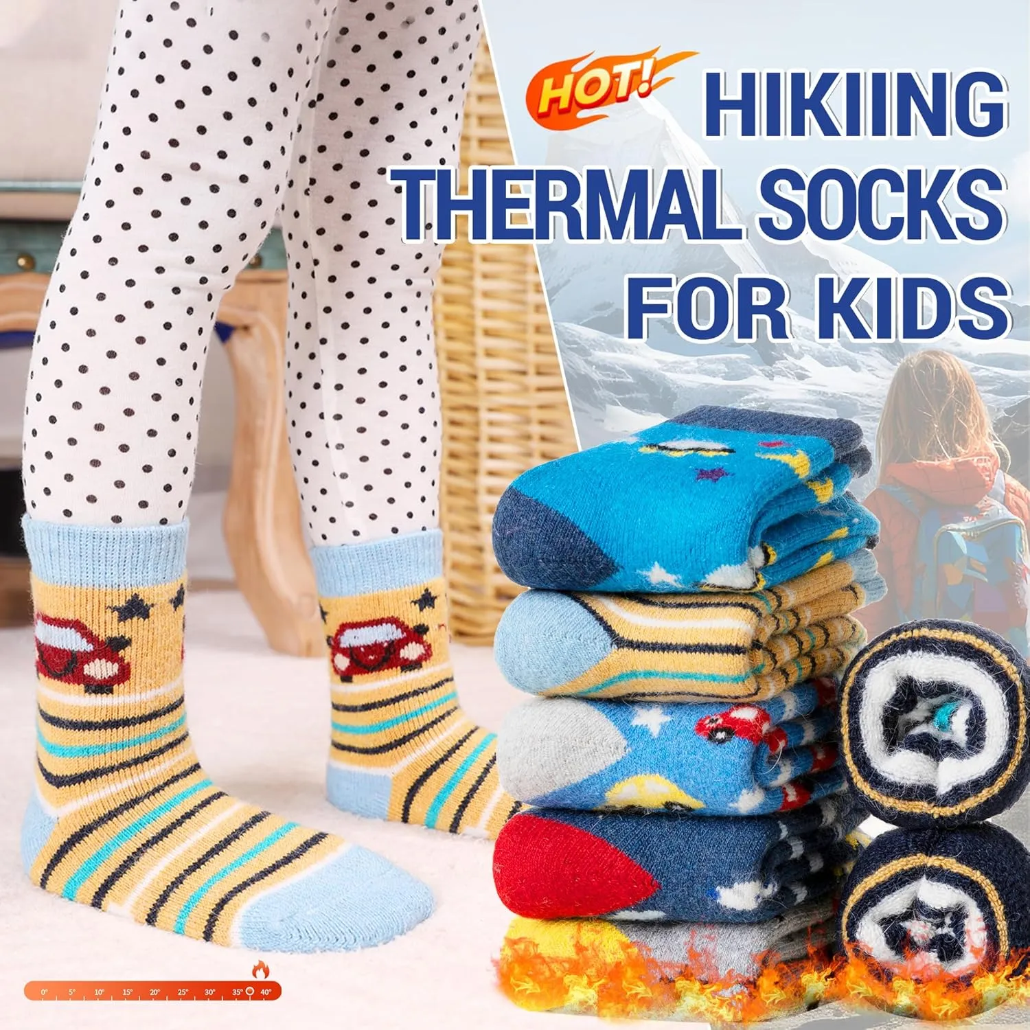 Eocom Kids Wool Socks For Boys Girls Warm Hiking Thermal Winter Cozy Soft Thick Toddlers Crew Boot Socks 6 Pairs