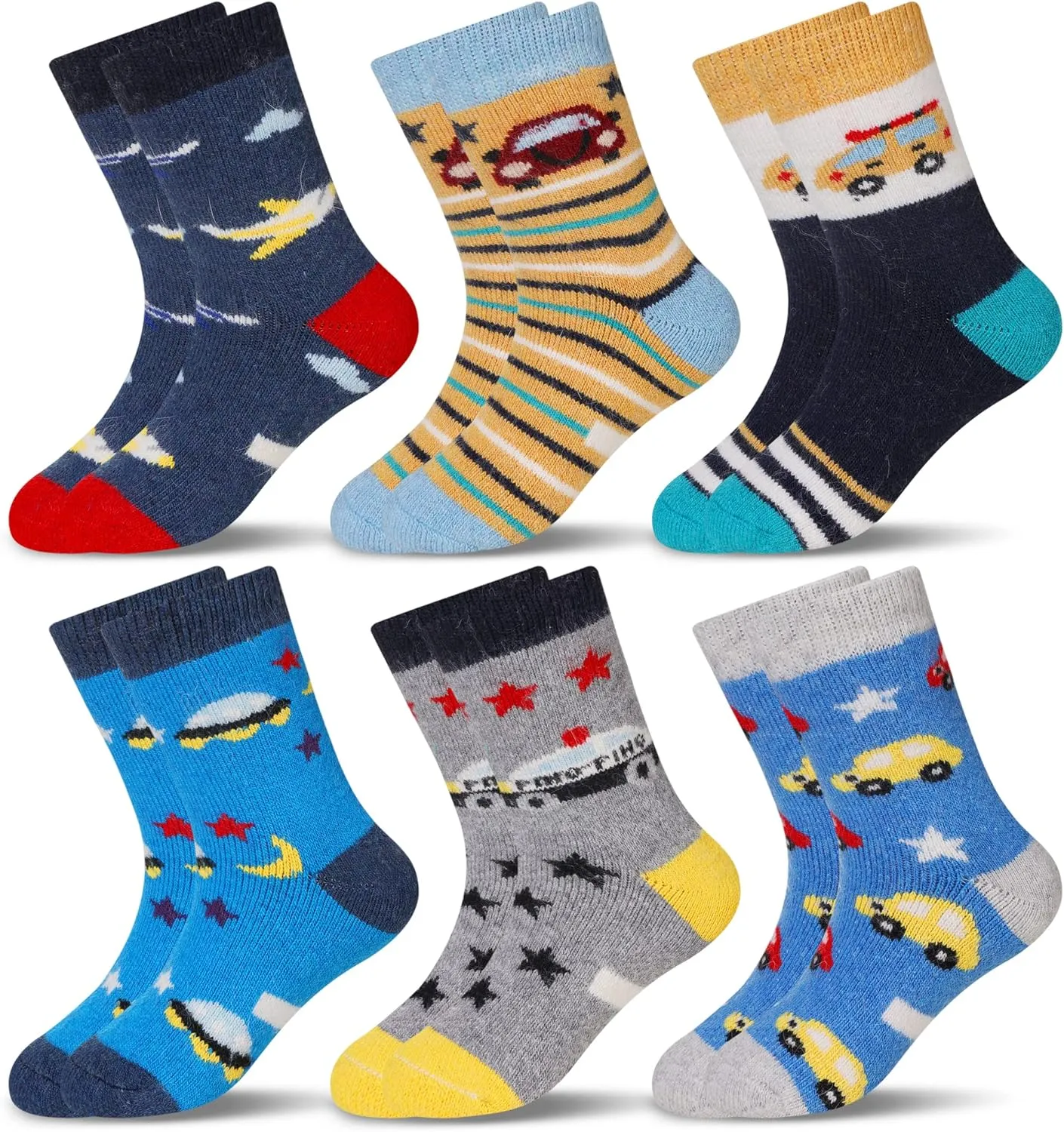 Eocom Kids Wool Socks For Boys Girls Warm Hiking Thermal Winter Cozy Soft Thick Toddlers Crew Boot Socks 6 Pairs