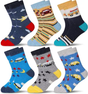 Eocom Kids Wool Socks For Boys Girls Warm Hiking Thermal Winter Cozy Soft Thick Toddlers Crew Boot Socks 6 Pairs