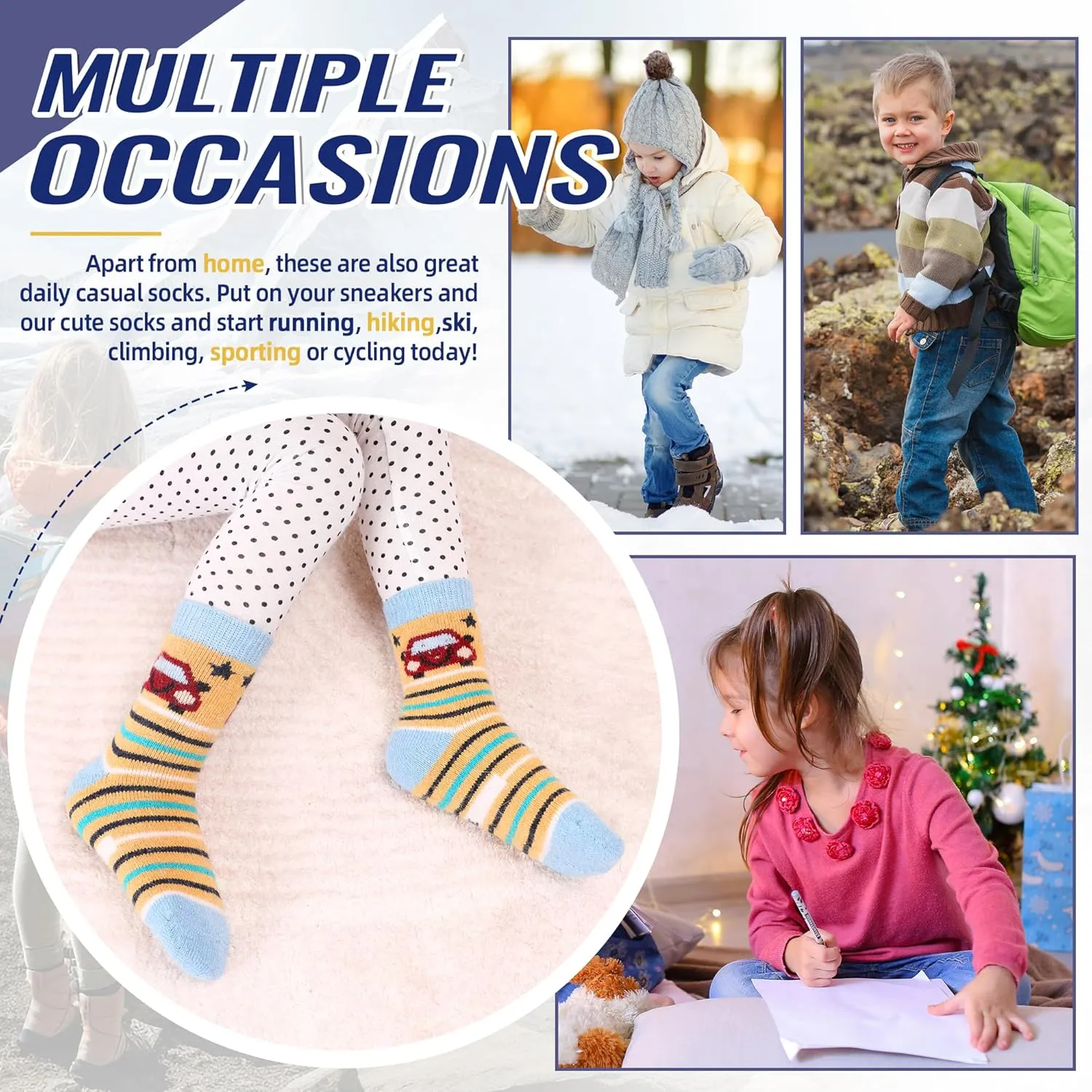 Eocom Kids Wool Socks For Boys Girls Warm Hiking Thermal Winter Cozy Soft Thick Toddlers Crew Boot Socks 6 Pairs