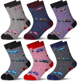 Eocom Kids Wool Socks Winter Warm Wool Hiking Thermal Thick Boot Cozy Crew Socks for Toddlers Boys Girls 6 Pairs