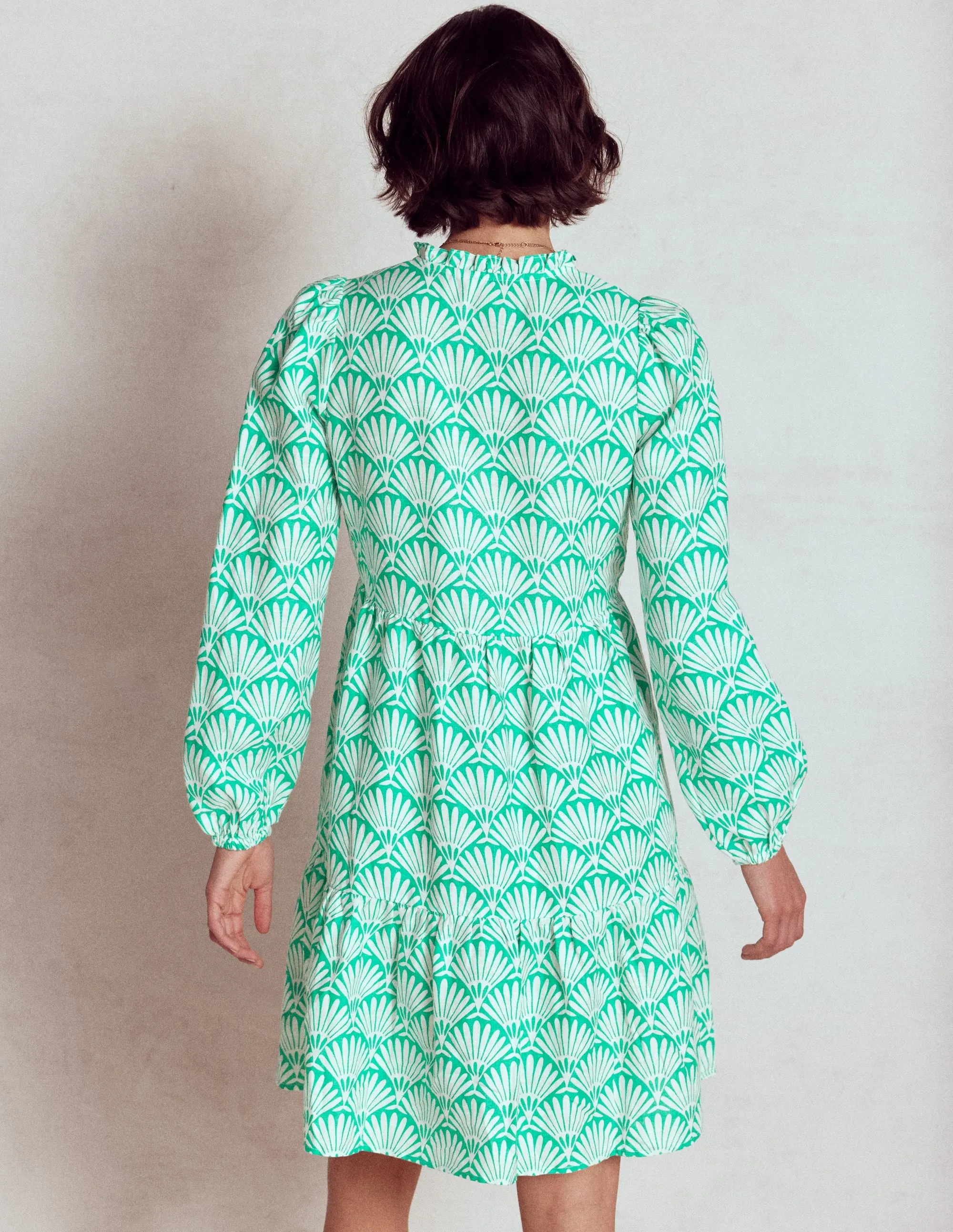 Esme Linen Short Dress-Aquamarine Blue, Deco Palm